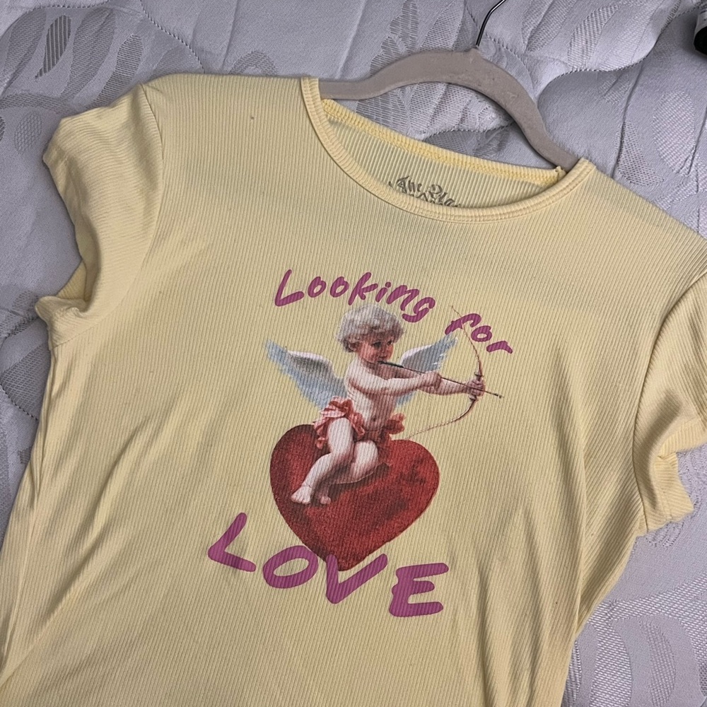 Looking For Love Yellow Graphic Baby Tee